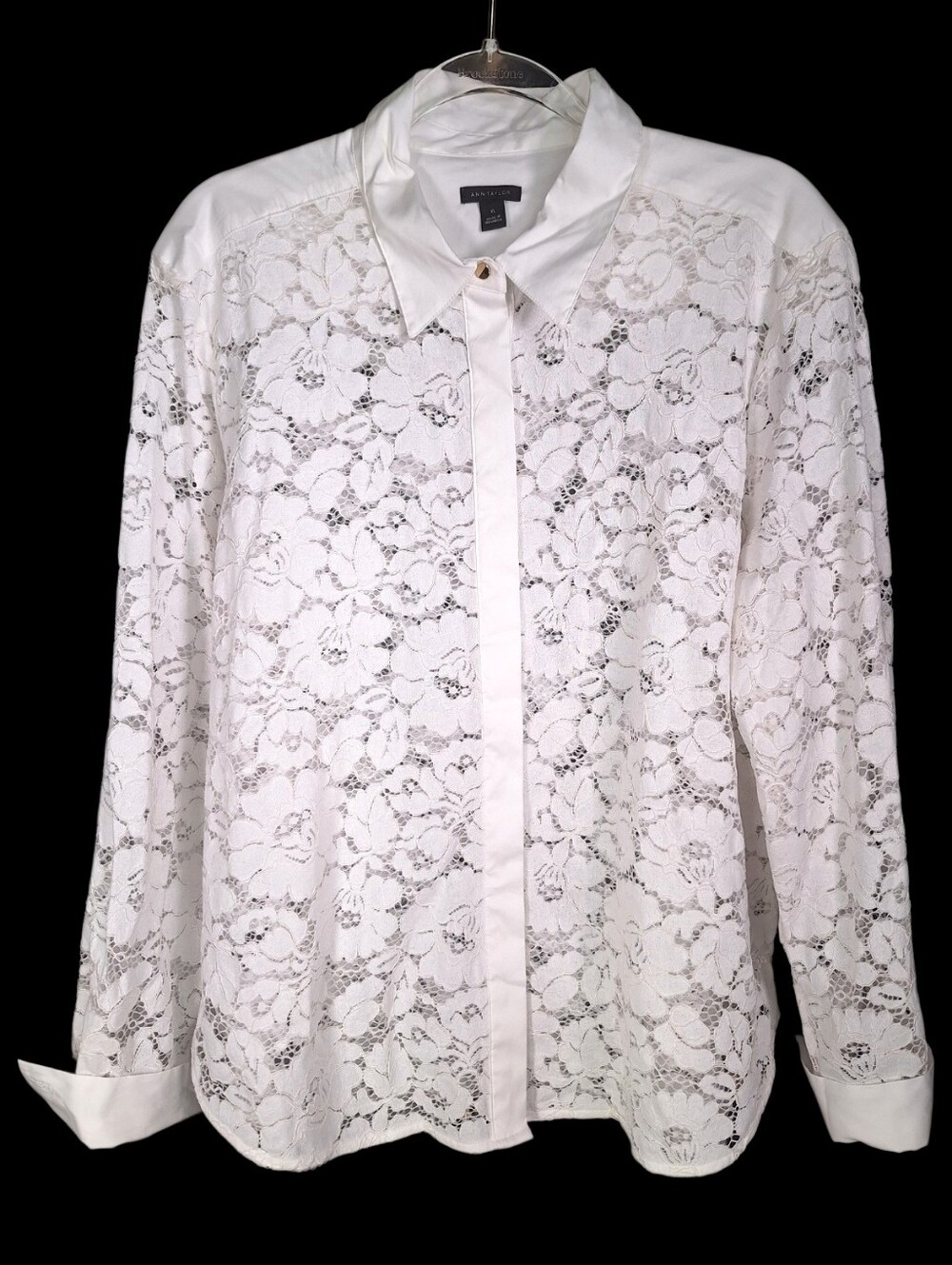 Ann Taylor Floral Lace Button Up Blouse Top XL Long Sleeve Boho Cottagecore